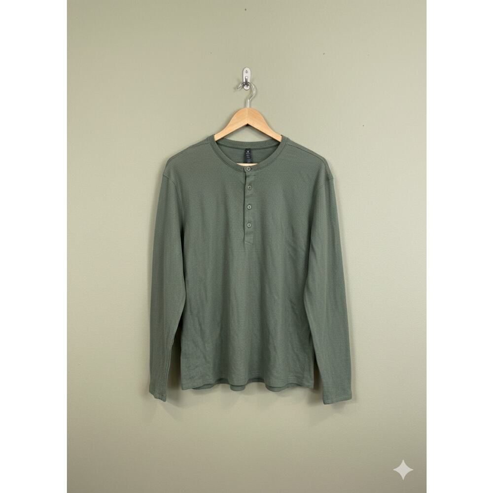 Lululemon Men’s Green Button Waffle Henley Shirt Long Sleeve Size XXL 2XL
